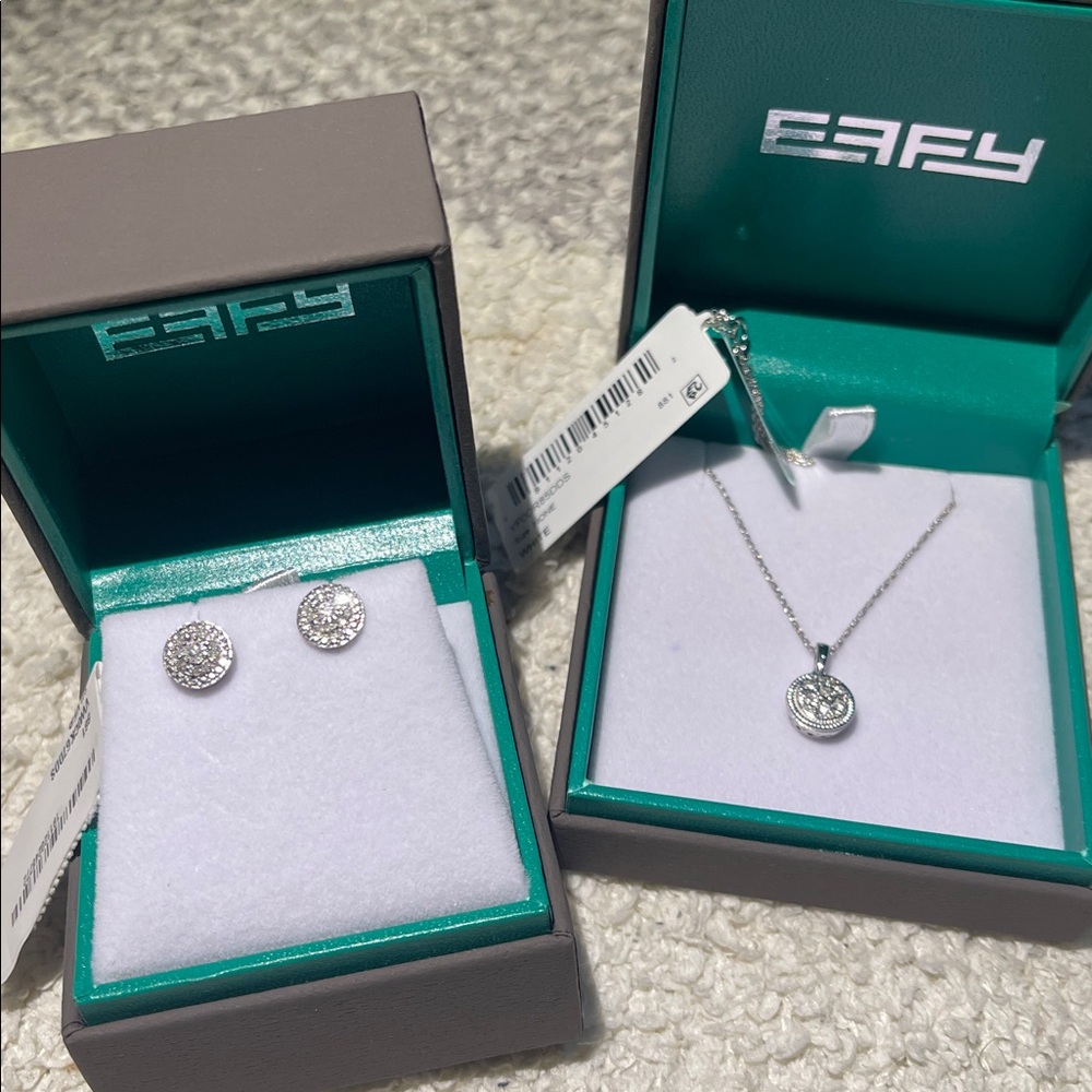 NIB EFfY- Diamond Earrings & Matching Diamond Necklace